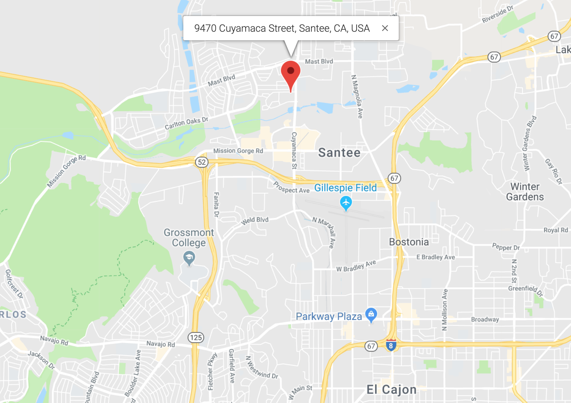Map showing the location of Centre Laundry in Santee, CA - Santee's nicest place to do your laundry!